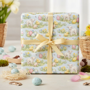 Osterlamm und Küken Aquarell Blumen Frühling Geschenkpapier