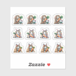 Osterlange Haare Bunnies und Karotten Aufkleber