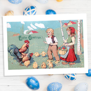 Osterliche Vintage-Geflügelfamilie Feiertagskarte