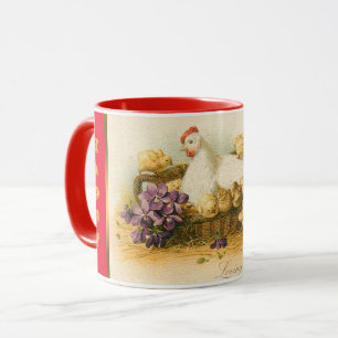 Osterliche Vintage-Henne mit Küken Tasse