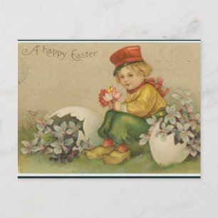 Osterlicher Junge mit Blumen und Ei Postkarte
