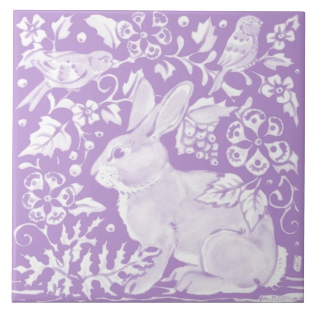 Osterlicht Lila Bunny Rabbit Bird Woodland Fliese (Vorderseite)