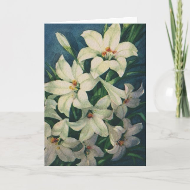Osterlilie-Blume, Vintage Osterlilien Feiertagskarte (Vorderseite)