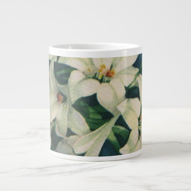 Osterlilie-Blume, Vintage Osterlilien Jumbo-Tasse (Vorderseite)