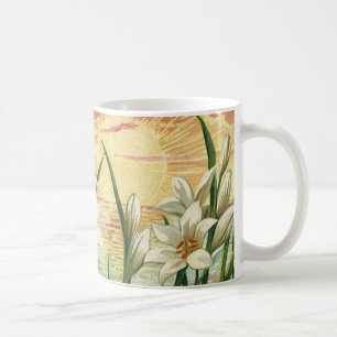Osterlilien im Sonnenaufgang und viktorianische En Tasse