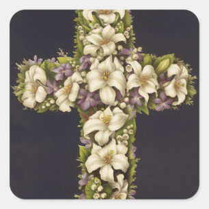 Osterlilien-Kreuz Quadratischer Aufkleber