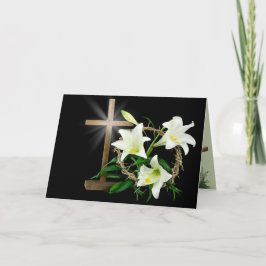 Osterlilien, Kronen und Kreuz Feiertagskarte