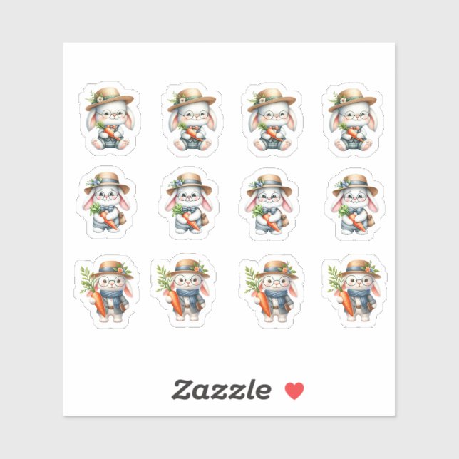 Ostermännliche Bunnies tragen Karotten und Brillen Aufkleber (Blatt)