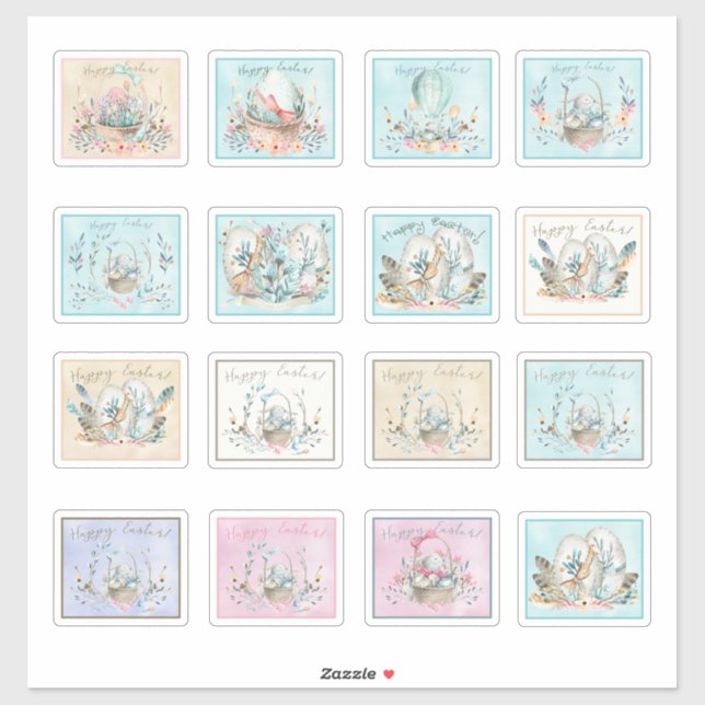 Ostermarken Bunnies Körbe Blume Niedlich Aufkleber (Blatt)