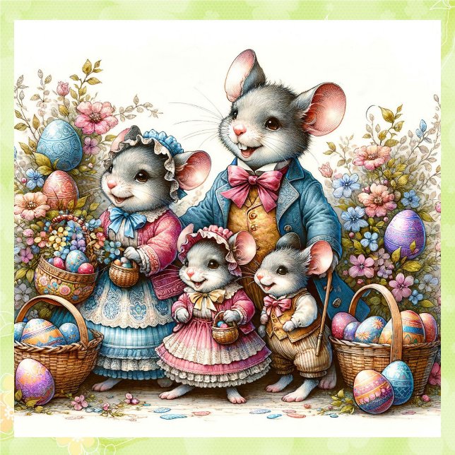 Ostermaus Familien Springtime Urlaub Spaß Quadratischer Aufkleber (Von Creator hochgeladen)