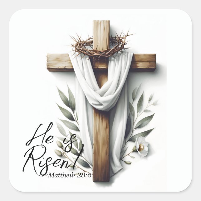 Ostermorgen-Kreuz mit Dornenkrone  Quadratischer Aufkleber (Vorderseite)