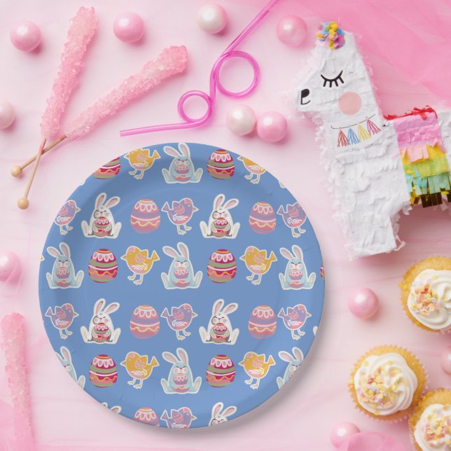 Ostermuster Blau-Grau-Papier-Teller Pappteller (Party)