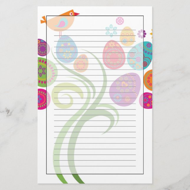 Ostern-Baum mit farbigen Eiern und Blumen Briefpapier (Vorderseite)