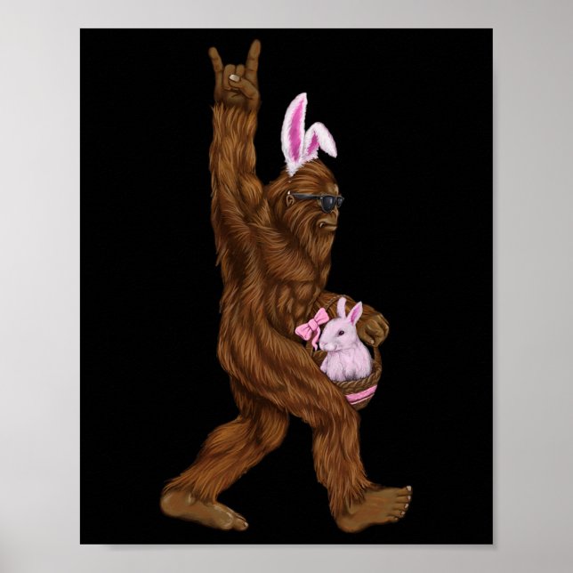 Ostern Bigfoot Bunny in einem Bysket ist Spaß für  Poster (Vorne)