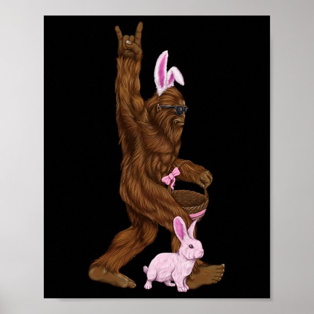 Ostern Bigfoot Bunny in einem Bysket ist Spaß für  Poster (Vorne)
