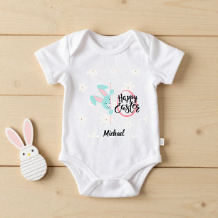 Ostern Blaues Kaninchen Personalisiertes Baby-Body Baby Strampler