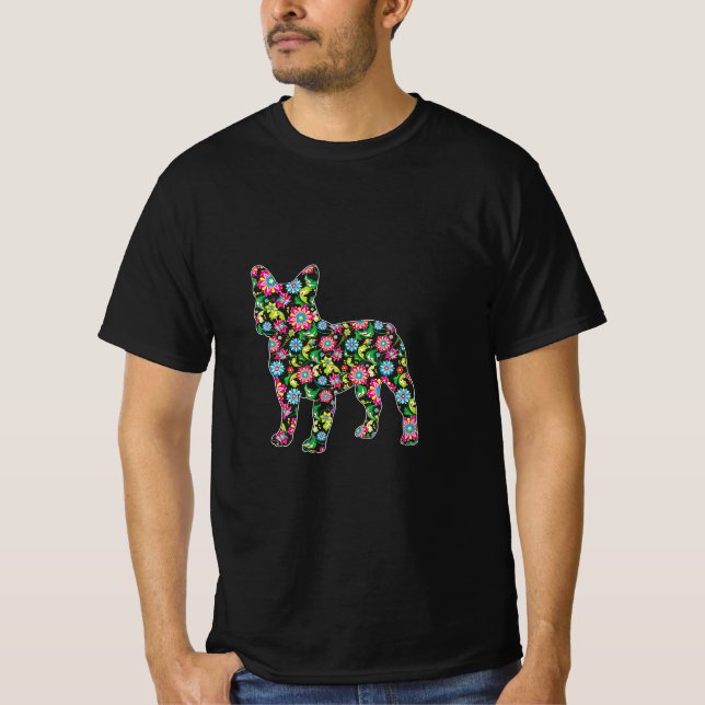 Ostern Boston Terrier Dog Frühjahrsblumen T-Shirt (Vorderseite)
