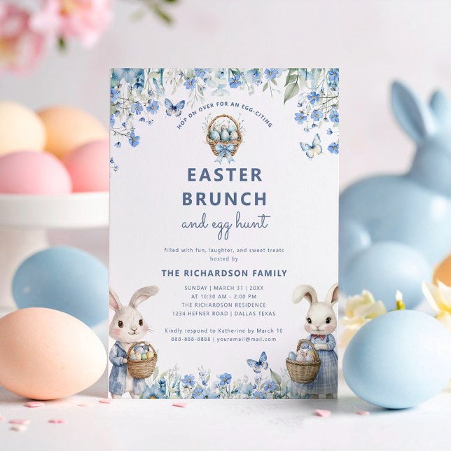Ostern Brunch & Eierjagd Niedlich Blauer Blumenstr Einladung (Von Creator hochgeladen)