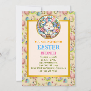 OSTERN BRUNCH, Süßer Hase, Eier und Blumen Einladung