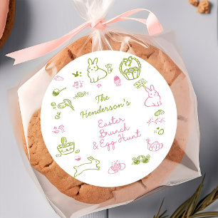 Ostern Brunch und Ostereiersuche Party in Rosa und Runder Aufkleber