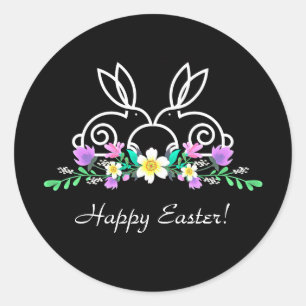 Ostern (Bunnies & Blume) Runder Aufkleber