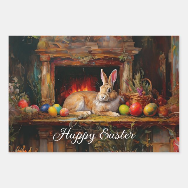 Ostern Bunny farbenfrohe Ostereier Happy Oster Geschenkpapier Set (Vorderseite)