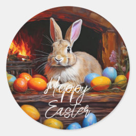 Ostern Bunny farbenfrohe Ostereier Happy Oster Runder Aufkleber