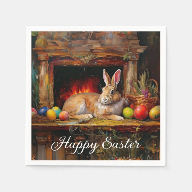 Ostern Bunny farbenfrohe Ostereier Happy Oster Serviette (Vorderseite)
