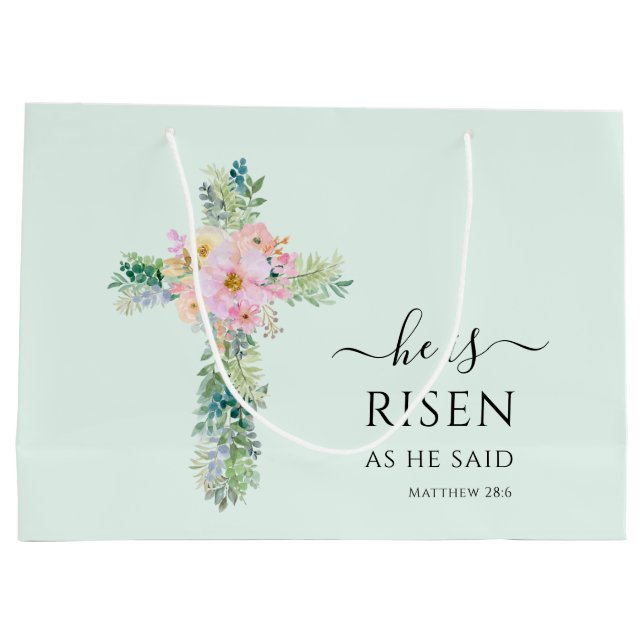 Ostern Er ist Risen Greenery Wasserfarbenkreuz Große Geschenktüte (Rückseite)