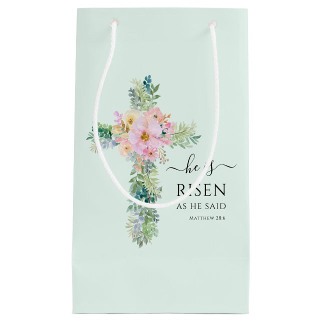 Ostern Er ist Risen Greenery Wasserfarbenkreuz Kleine Geschenktüte (Vorderseite)