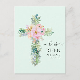 Ostern Er ist Risen Greenery Watercolor Cross Postkarte