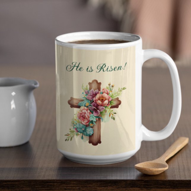 Ostern "Er ist Riser" Blumenkreuz Kaffeetasse (Von Creator hochgeladen)