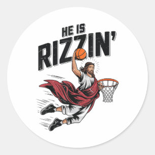 Ostern Er Rizzen Jesus Basketball Christlich Sie Runder Aufkleber