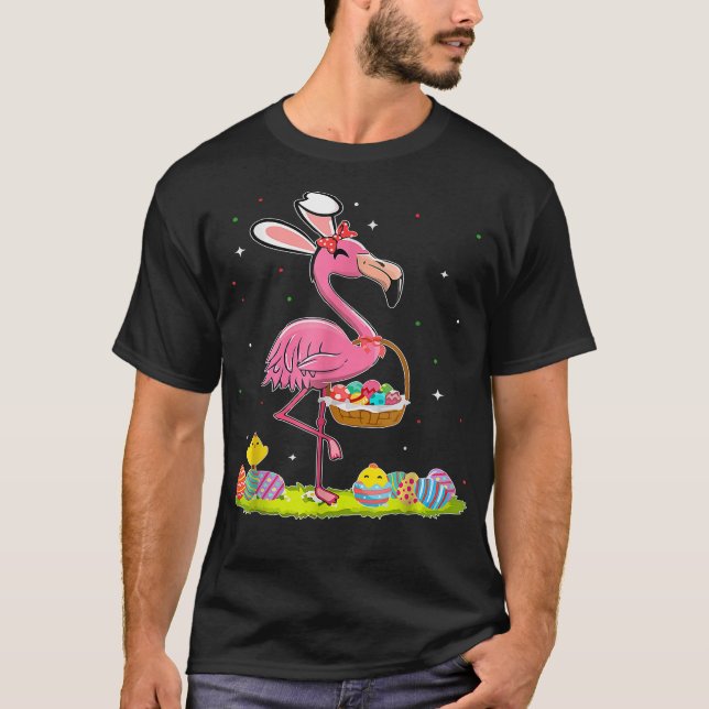 Ostern Flamingo Bunny Egg Hunter Funny Oaster Holi T-Shirt (Vorderseite)