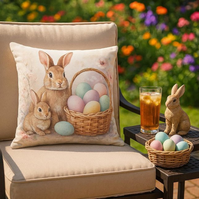 Ostern / Frühling Hase & farbige Eier Kissen (Outdoor living space decor...Easter throw pillow with Rabbit and Eggs.  Mockup )