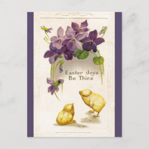 Ostern - Gelbe Chicks & Violets Antiquitätenkarte Feiertagspostkarte