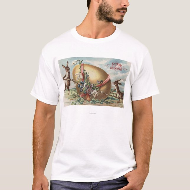 Ostern GreetingsRabbits durch ein verziertes Ei T-Shirt (Vorderseite)