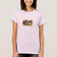 Ostern-Gruß-antikes Postkarten-Druck-Damen-T-Shirt