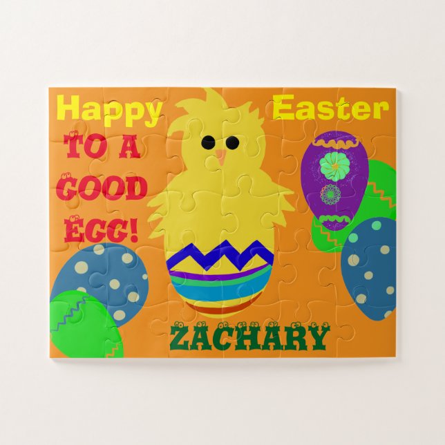 Ostern Gutes Ei Gelbkichel Personalisierter NAME Puzzle (Horizontal)
