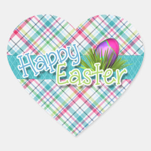 Ostern - "Happy Oaster" Streifenmuster Herz-Aufkleber