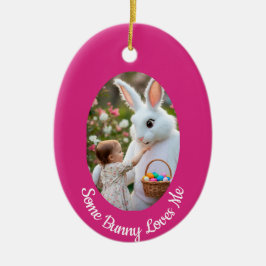 Ostern Hasen und Kind Foto rosa blau Oval Rahmen Keramik Ornament