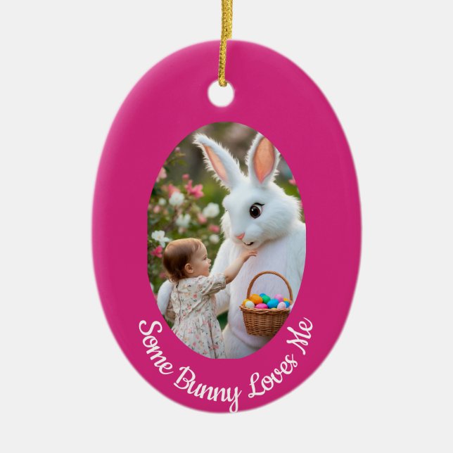 Ostern Hasen und Kind Foto rosa blau Oval Rahmen Keramik Ornament (Vorne)