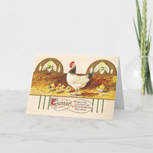 Ostern Henne, Küken und Snowdrops Feiertagskarte