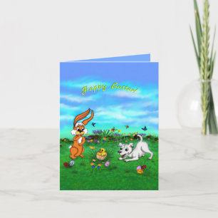Ostern - Hündchen Kapuzinerkolben und Küken Feiertagskarte
