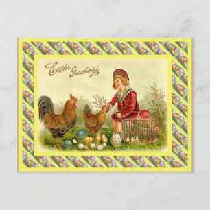 Ostern im Vintage-Stil, 1930er Jahre, Hühner und E Feiertagspostkarte