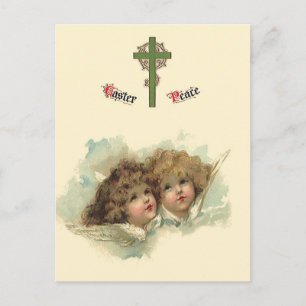 Ostern im Vintage-Stil, Engel in den Wolken im Him Feiertagspostkarte
