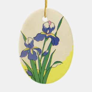 Ostern im Vintage-Stil, lila Garten-Schwertlilien- Keramik Ornament
