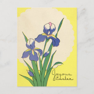Ostern im Vintage-Stil, lila Garteniris-Blumen Feiertagspostkarte