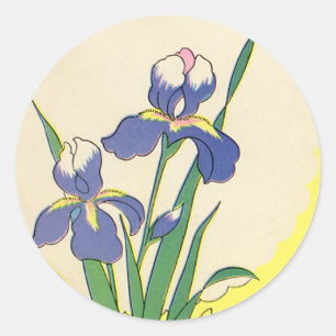 Ostern im Vintage-Stil, lila Gartenirisblumen Runder Aufkleber