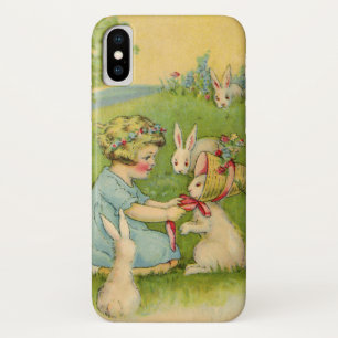 Ostern im Vintage-Stil, Mädchenhaube auf Kaninchen iPhone X Hülle